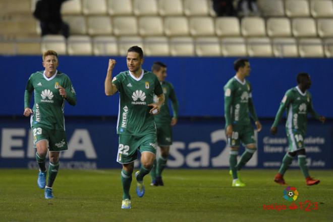 Rocha celebra uno de sus goles esta temporada (Foto: LaLiga).