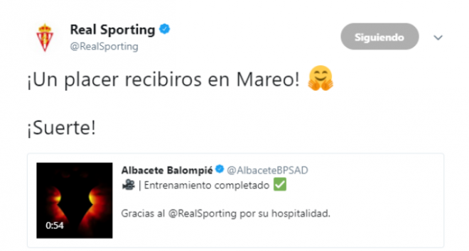 Tuit del Sporting al Albacete.