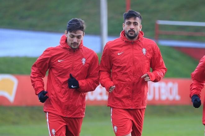 Álex Pérez y Barba durante un entrenamiento en Mareo (Foto: Luis Manso).