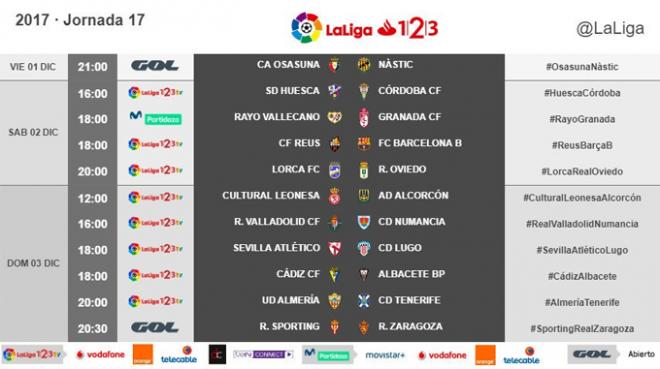 Horarios de la jornada 17 de Segunda (Foto: LaLiga).