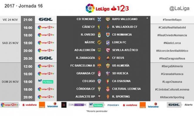 Horario de la jornada 16 en Segunda división (Foto: LaLiga).