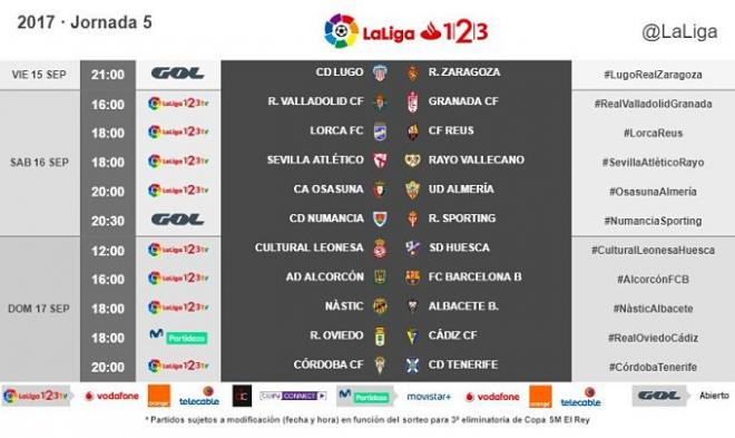 Horarios de la jornada 5 de Segunda (Foto: LaLiga).