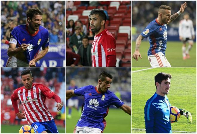 Seis de los protagonistas del Oviedo-Sporting.