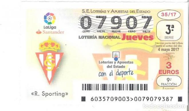 Décimo de Lotería con el escudo del Sporting.