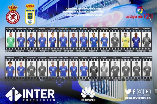 Convocatoria del Oviedo para el partido contra la Cultural (Foto: Real Oviedo).