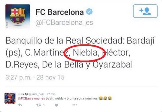 Imagen del error en el Twitter del Barça.