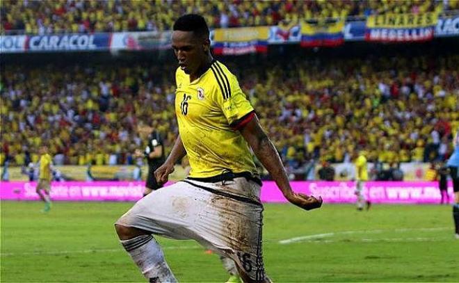 Yerry Mina, durante un partido con la selección colombiana.