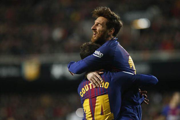 Messi y Coutinho celebran el primer gol (Foto: FCB).