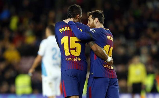 Paulinho y Messi, en el duelo ante el Dépor.