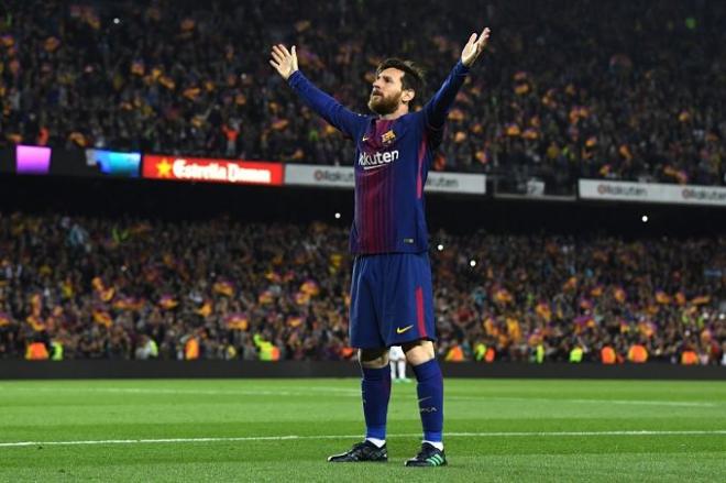 Messi celebra su gol ante el Real Madrid.
