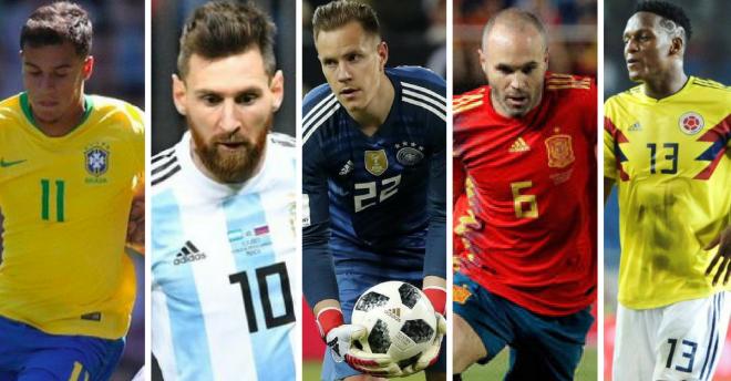 Coutinho, Messi, Ter Stegen, Iniesta y Mina con sus selecciones.
