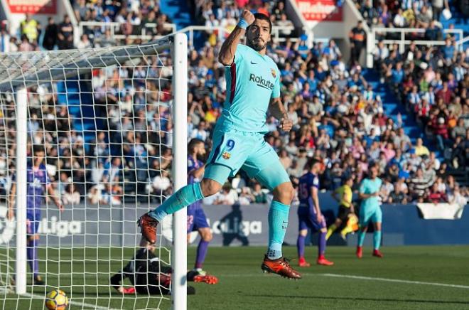 Luis Suárez celebra su gol ante el Leganés.