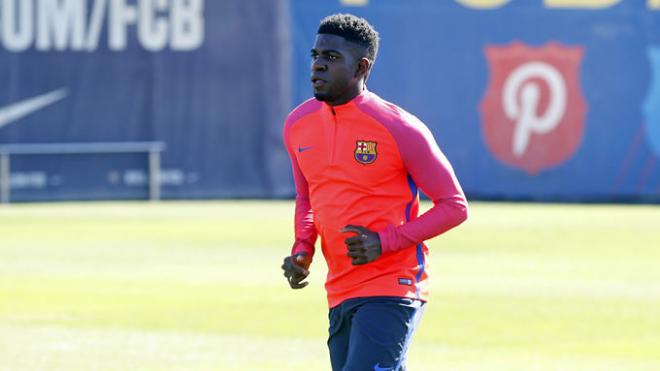 Umtiti durante un entrenamiento.