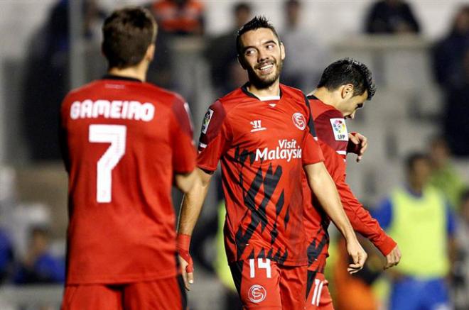 Gameiro junto a Iago Aspas, los goleadores de la noche.