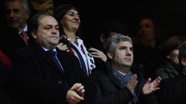 Josu Urrutia y Jokin Aperribay en el último derbi de San Mamés.