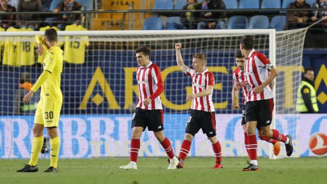 Muniain celebra el gol que cerró el triunfo de la pasada temporada en El Madrigal (Foto: LaLiga).