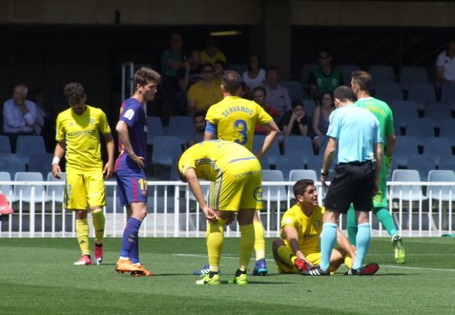 Garrido, tras lesionarse en Barcelona (Foto: Manolo Villa).