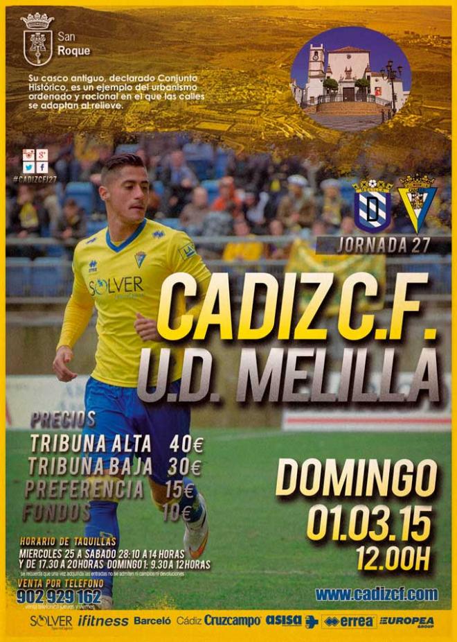 El cartel anunciador del partido Cádiz CF-UD Melilla.