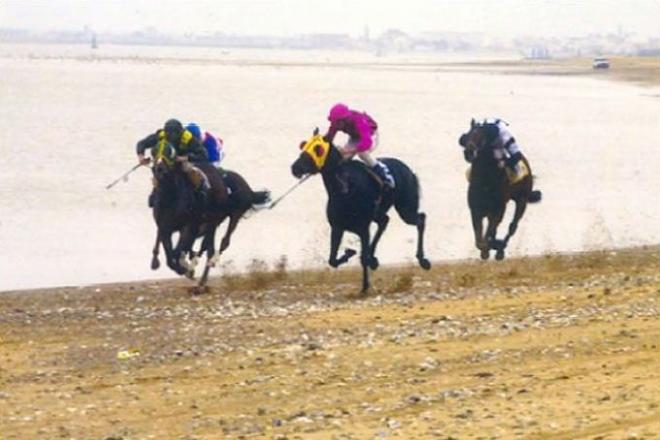 Imagen de los jinetes en una carrera de caballos.