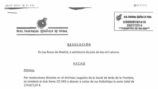 El Xerez CD ha recibido diversas notificaciones de la RFEF.