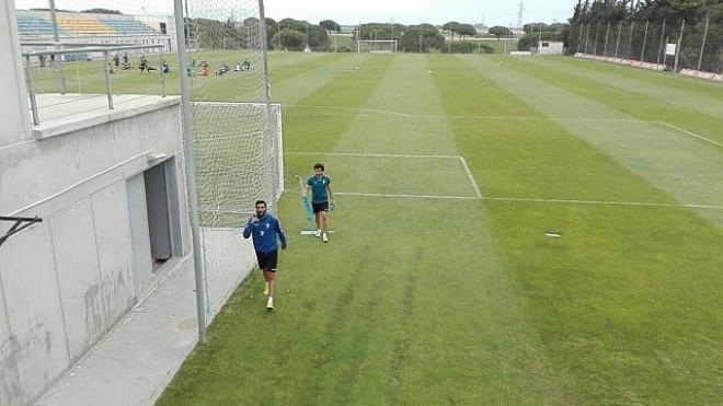 El delantero jerezano en el entrenamiento.