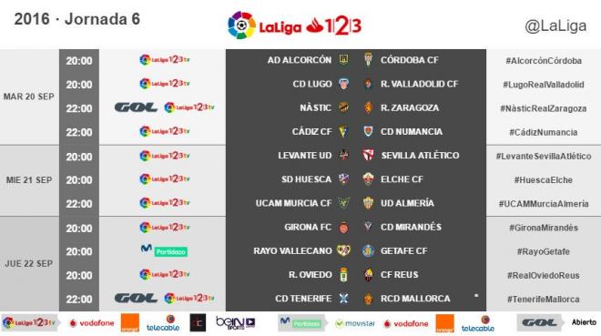 Horarios de la jornada 6 de Segunda División (Foto: LaLiga).