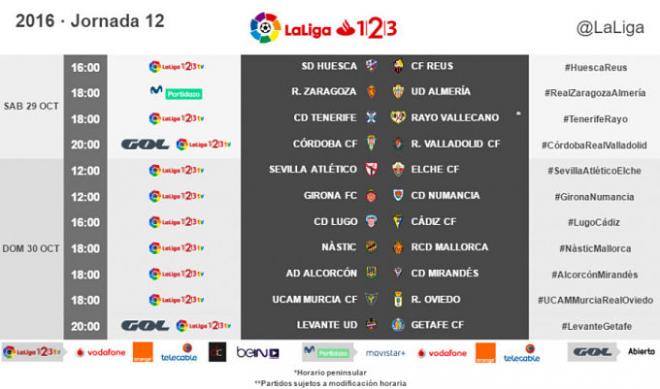 Horario correspondiente a la jornada 12 de Segunda División (Foto: LaLiga).