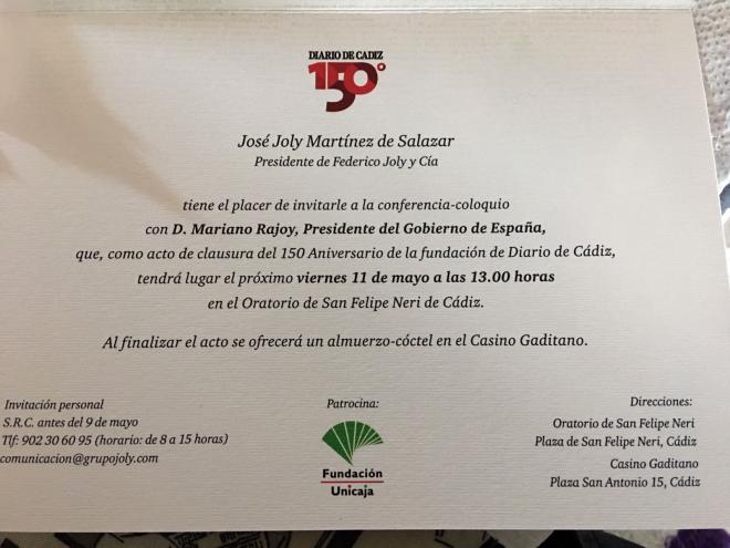 La invitación al coloquio de Rajoy que recibió Juan Carlos.