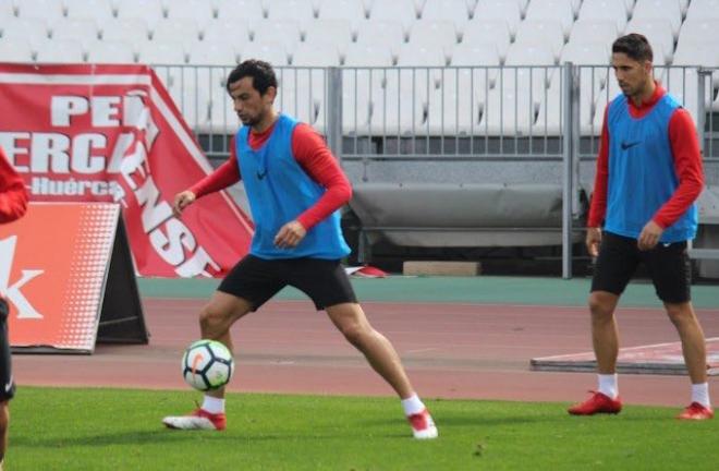 Tino Costa durante el entrenamiento del viernes con el Almería.