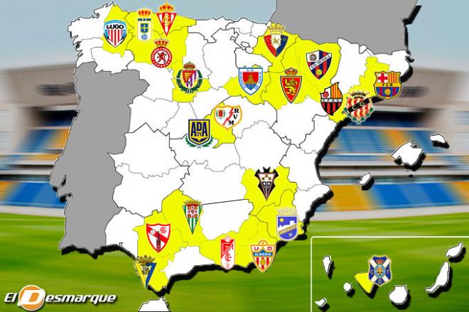 Mapa de equipos de Segunda División (Imagen: ElDesmarque).