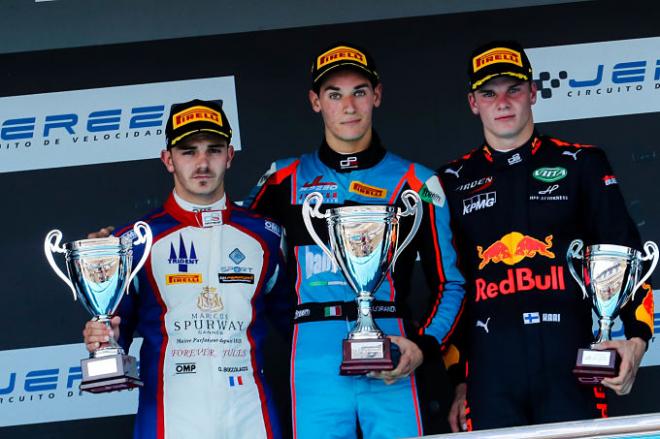 Lorandi, Boccolacci y Kari, podium GP3 Series.