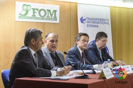 Javier Tebas, presidente de la LFP, en la presentación del informe (Foto: LaLiga).