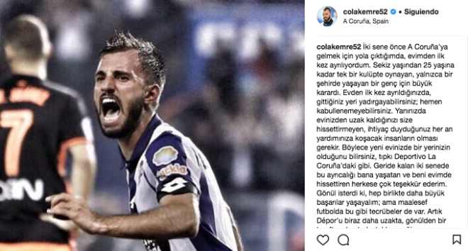 El mensaje de Emre Çolak en Instagram.