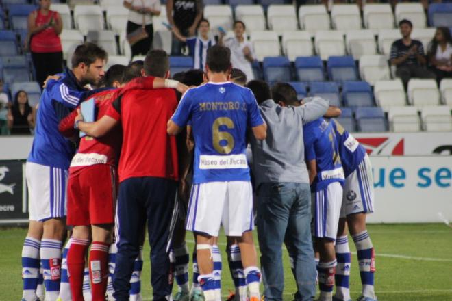 Los jugadores del Recre tras ganar al Leganés.