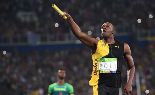 Bolt, con el testigo del 4x100.