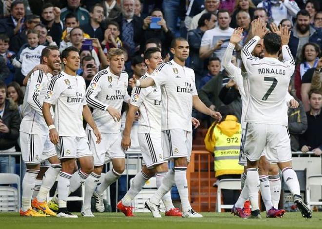 El Real Madrid celebra uno de sus goles.