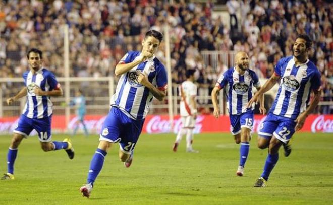 Luis Alberto celebra su gol en Vallecas.