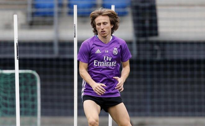 Luka Modric, en el entrenamiento blanco.