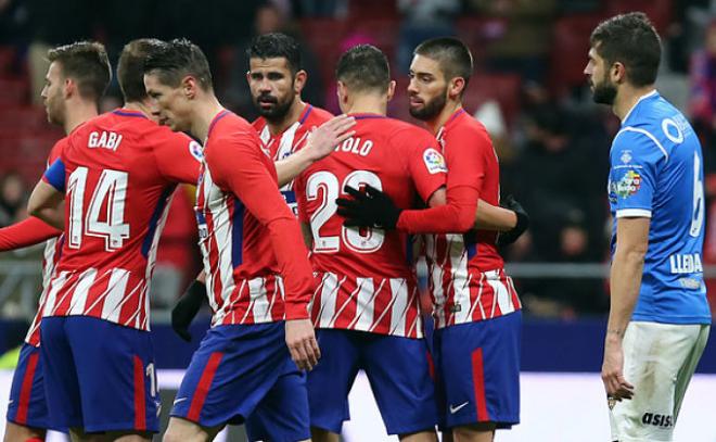 Los jugadores del Atlético celebran el gol de Carrasco (Foto: ATM).