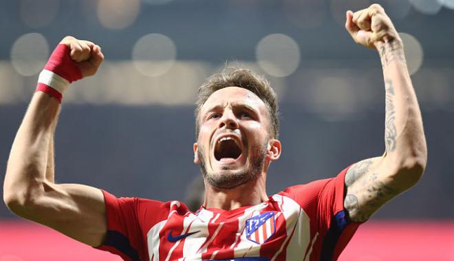 Saúl celebra su gol ante el Barcelona (Foto: ATM).