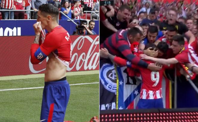 Así celebró Torres sus dos goles.