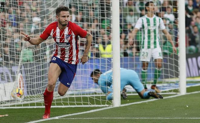 Saúl celebra su gol en el Villamarín.