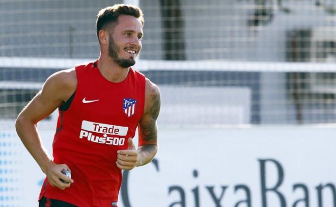 Saúl, en una sesión con el Atlético.