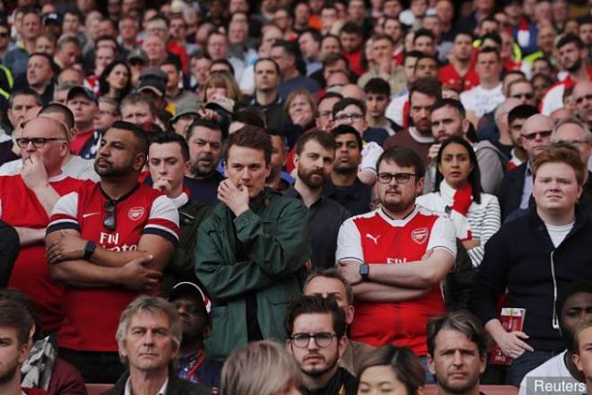 Los aficionados del Arsenal, durante un partido.