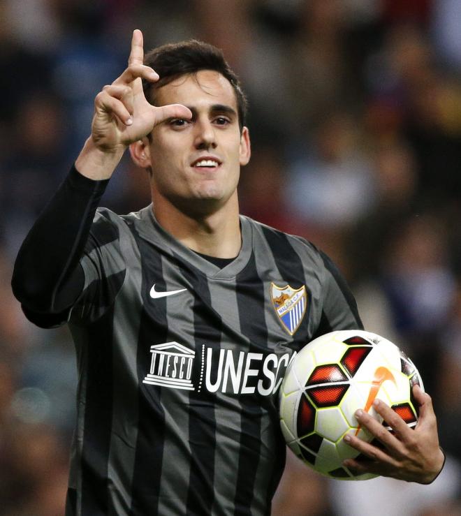 Juanmi, tras marcar en Madrid.