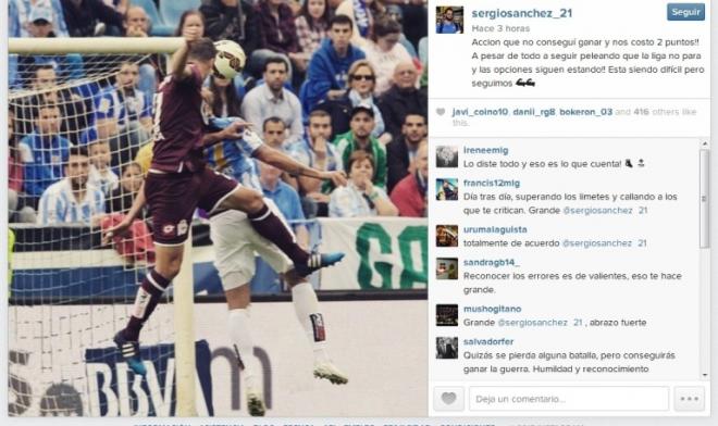 Captura del mensaje de Sergio Sánchez en Instagram.