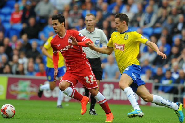 Javi Guerra, en un partido con el Cardiff.