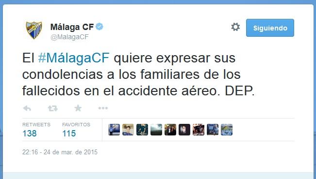 El Málaga lamenta el accidente.