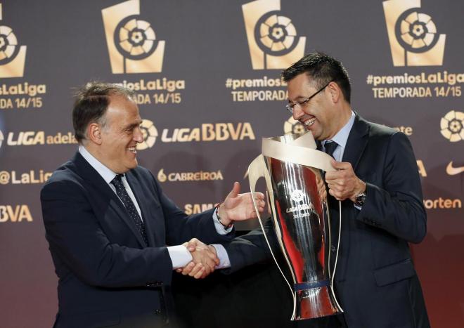 Tebas y Bartomeu, en la Gala de la Liga.