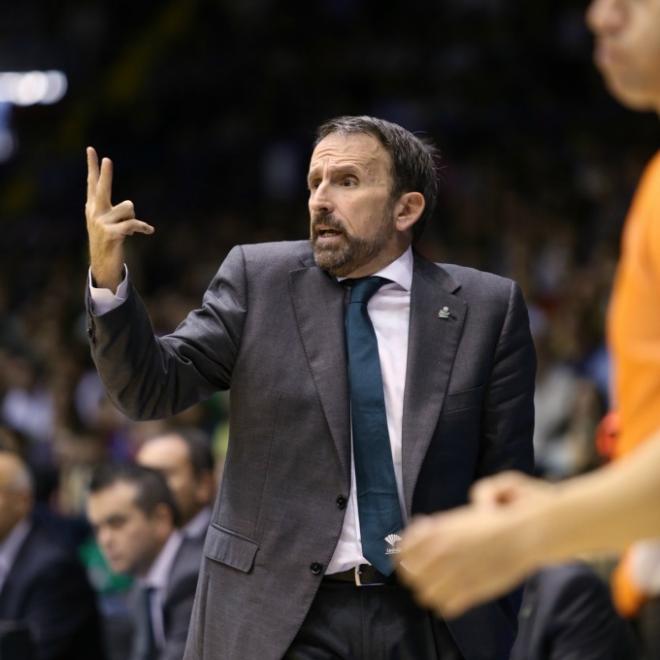 Plaza, durante el Baloncesto Sevilla-Unicaja.